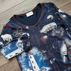 Cactus Bay‎ Apparel Nautical Beach Lighthouse 3/4 Sleeve Shirt - Cotton USA - S
